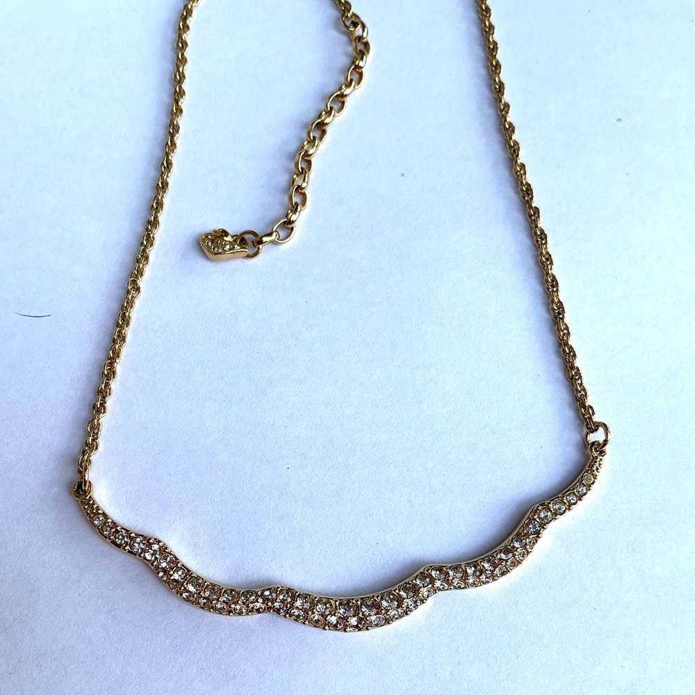 Vintage 1990’s delicate Curved Swarovski, pave set clear Crystals with Gold Tone